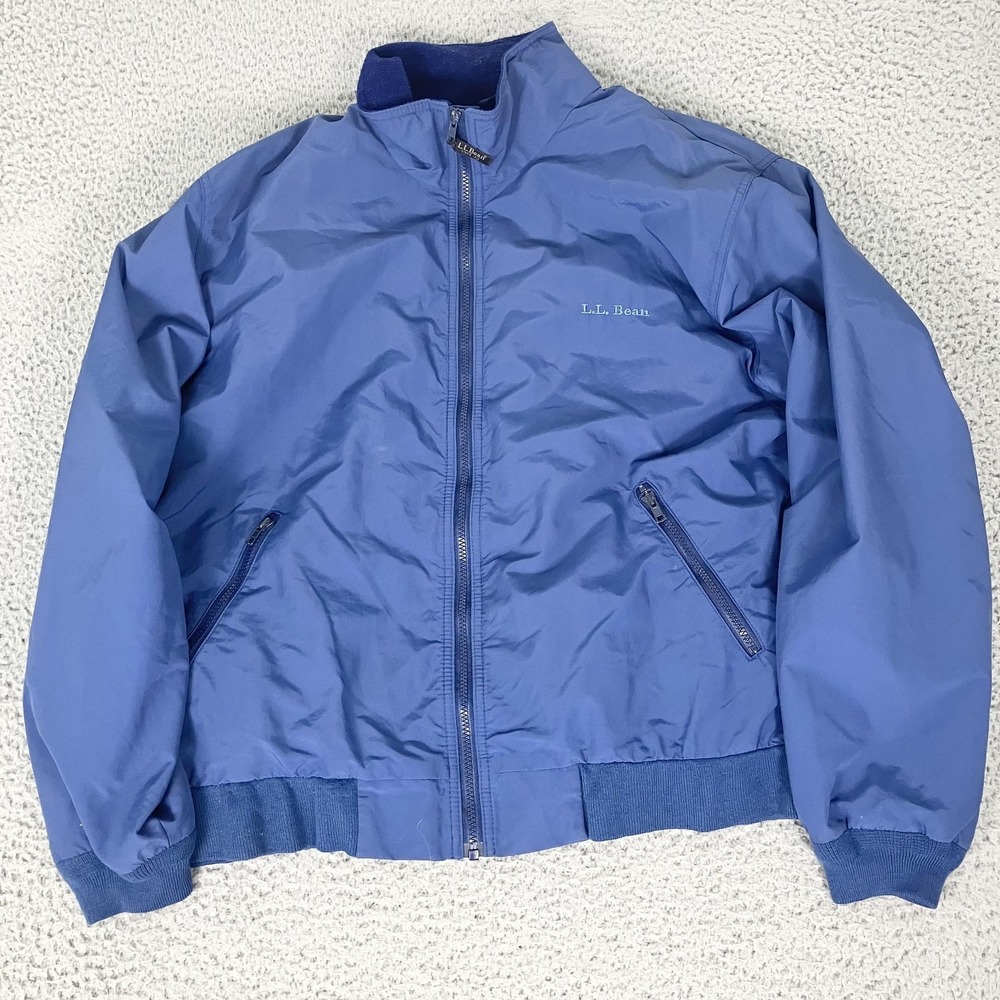 L.L.Bean Jacket Mens XL Blue‎ Three-Season Fleece Lined Nylon Bomber Full Zip